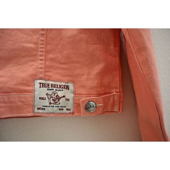 True Religion 208176 Women's Sz XL Coral Jesse Denim Cropped Trucker Jacket - Picture 6 of 14